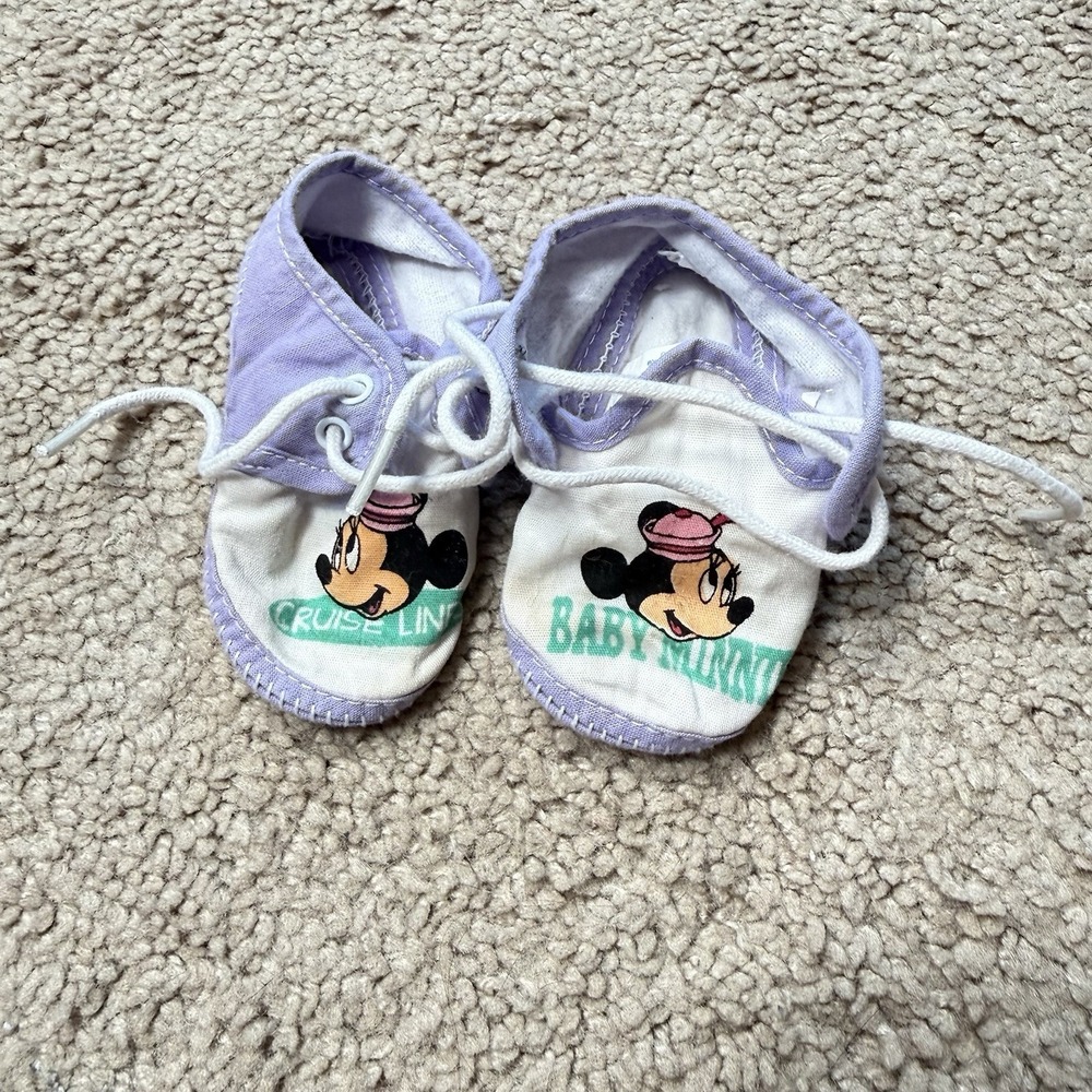 Vintage Disney Babies Minnie Mouse Cruise Line Soft Sole Crib Shoes Lace Up 80s